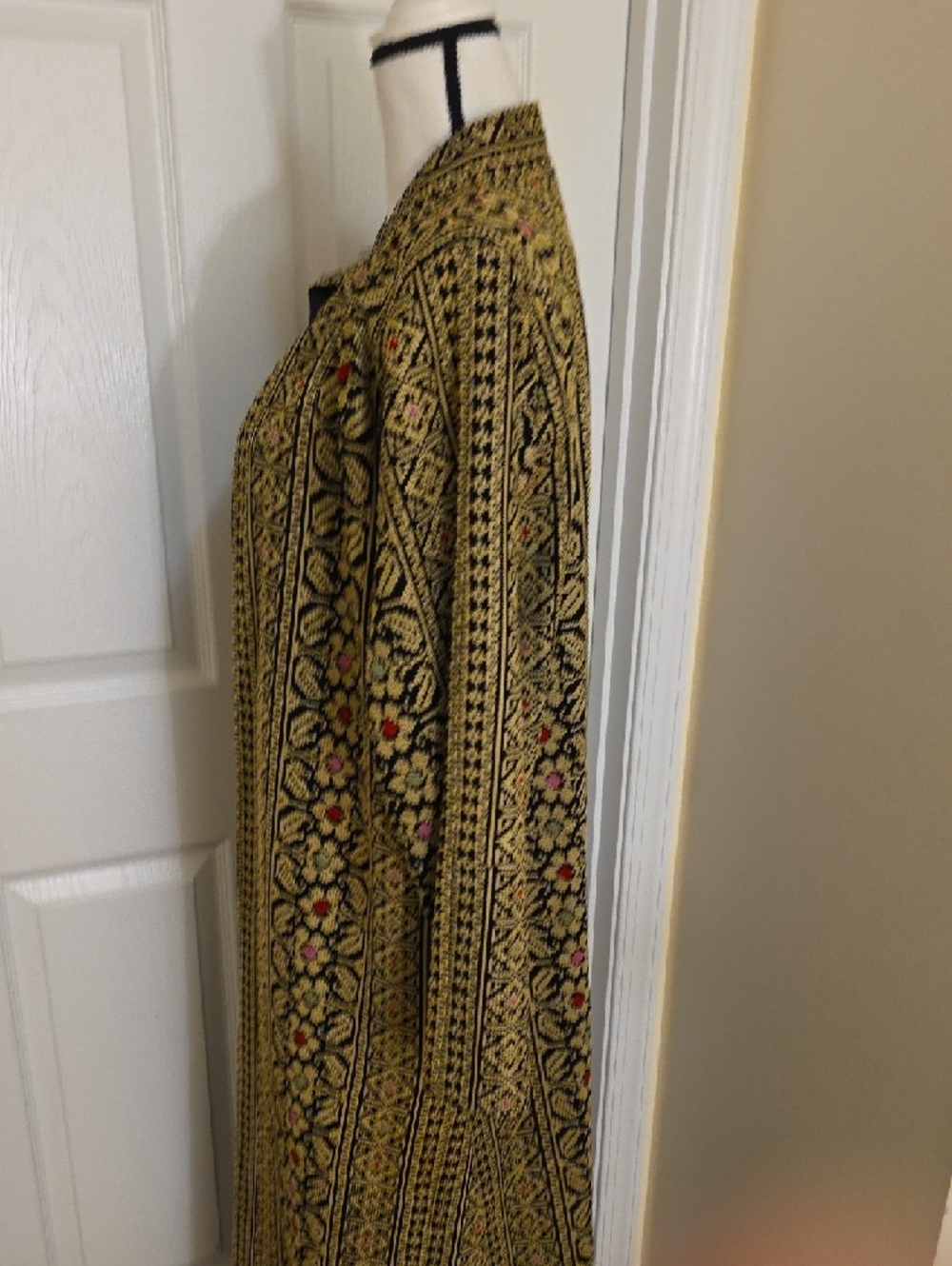 NEW Rare Dubai Jordan Tatreez Embroidered Long Open Front Duster Coat Abaya L - Picture 7 of 11